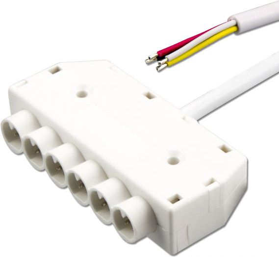 ISOLED Mini-Plug RGB 6-fach Verteiler female, 1m, 4-polig, IP54, weiß, max. 48V
