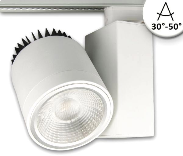 ISOLED 3-PH Schienen-Strahler fokussierbar, 30W, 30°-50°, weiß matt, neutralweiß, dimmbar