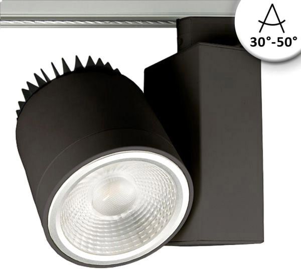 ISOLED 3-PH Schienen-Strahler fokussierbar, 30W, 30°-50°, schwarz matt, warmweiß, dimmbar