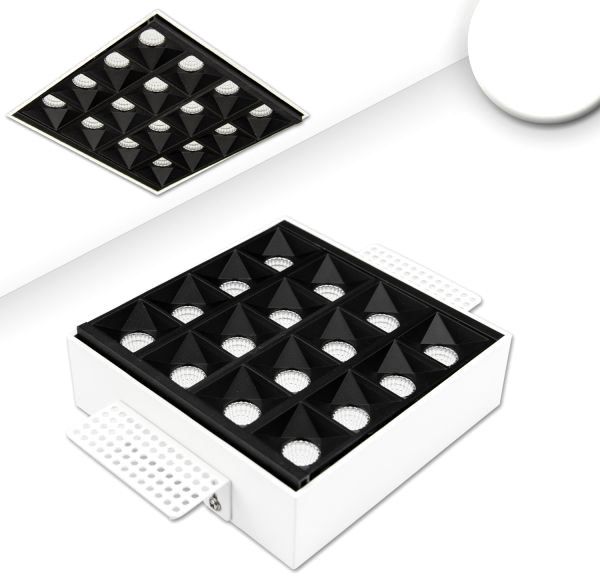 ISOLED LED Einbauleuchte Raster flächenbündig schwarz 15W, neutralweiß, 1-10V dimmbar