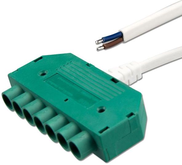 ISOLED Mini-Plug 6-fach Verteiler female, 1m, 2x0.75, IP54, weiß-grün, max. 48V