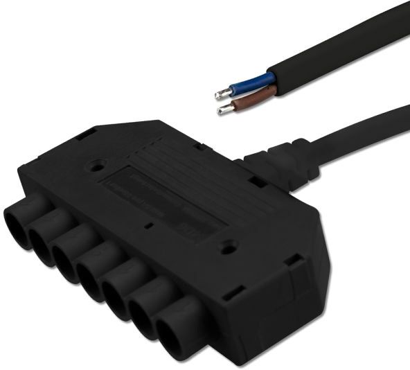 ISOLED Mini-Plug 6-fach Verteiler female, 1m, 2x0.75, IP54, schwarz, max. 48V