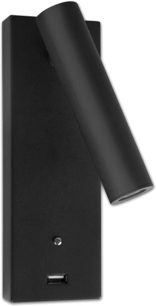 ISOLED LED Leseleuchte, 3W, schwarz, mit USB A Ladebuchse, warmweiß, 3 Stufen dimmbar